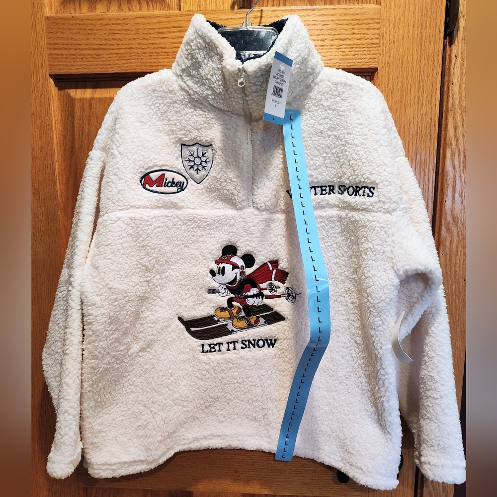 Disney Mickey Mouse Winter Sherpa Quarter-Zip Pullover, Off-white, Women's